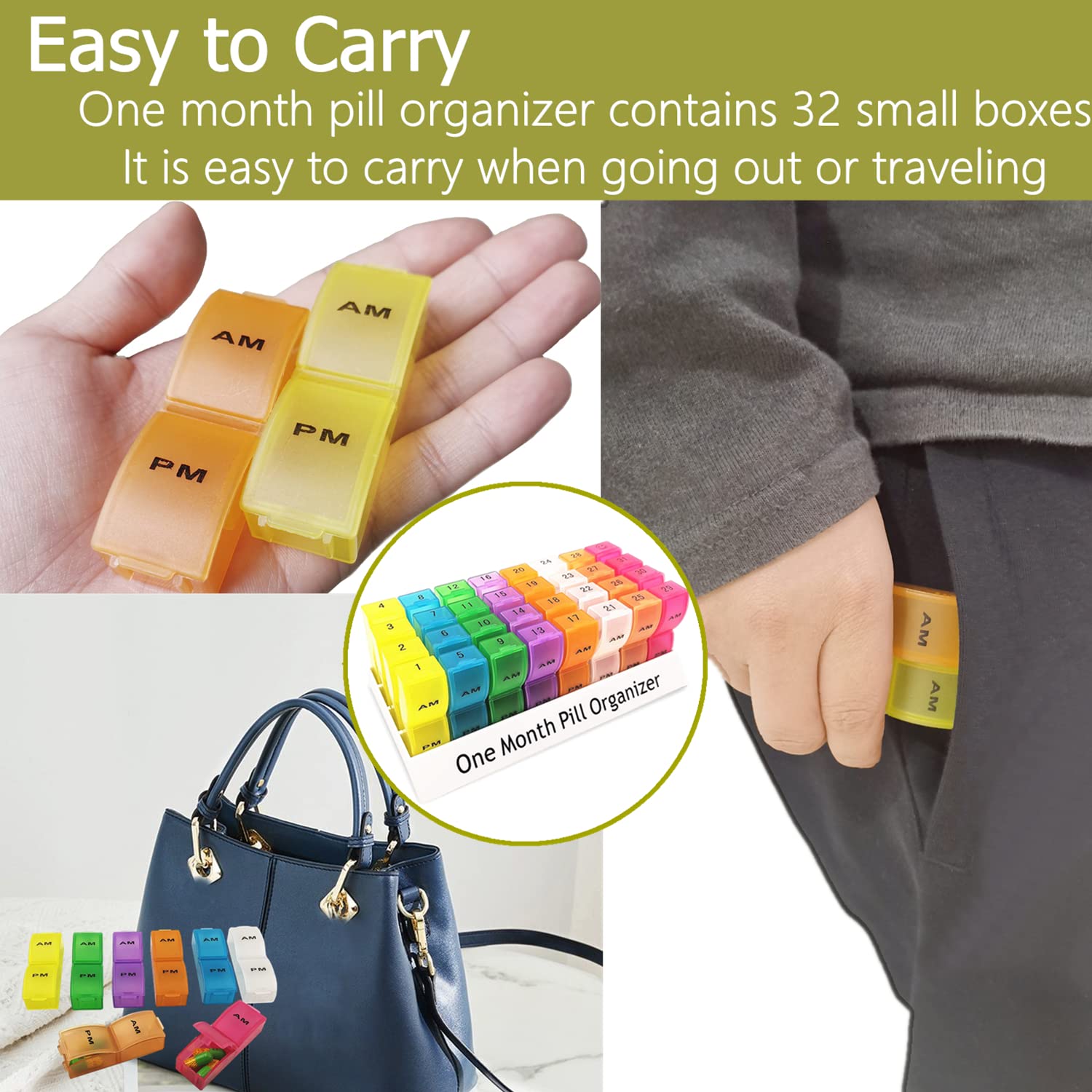 CAidRE caja de medicación compacta, ideal para bolsos y viajes diarios.