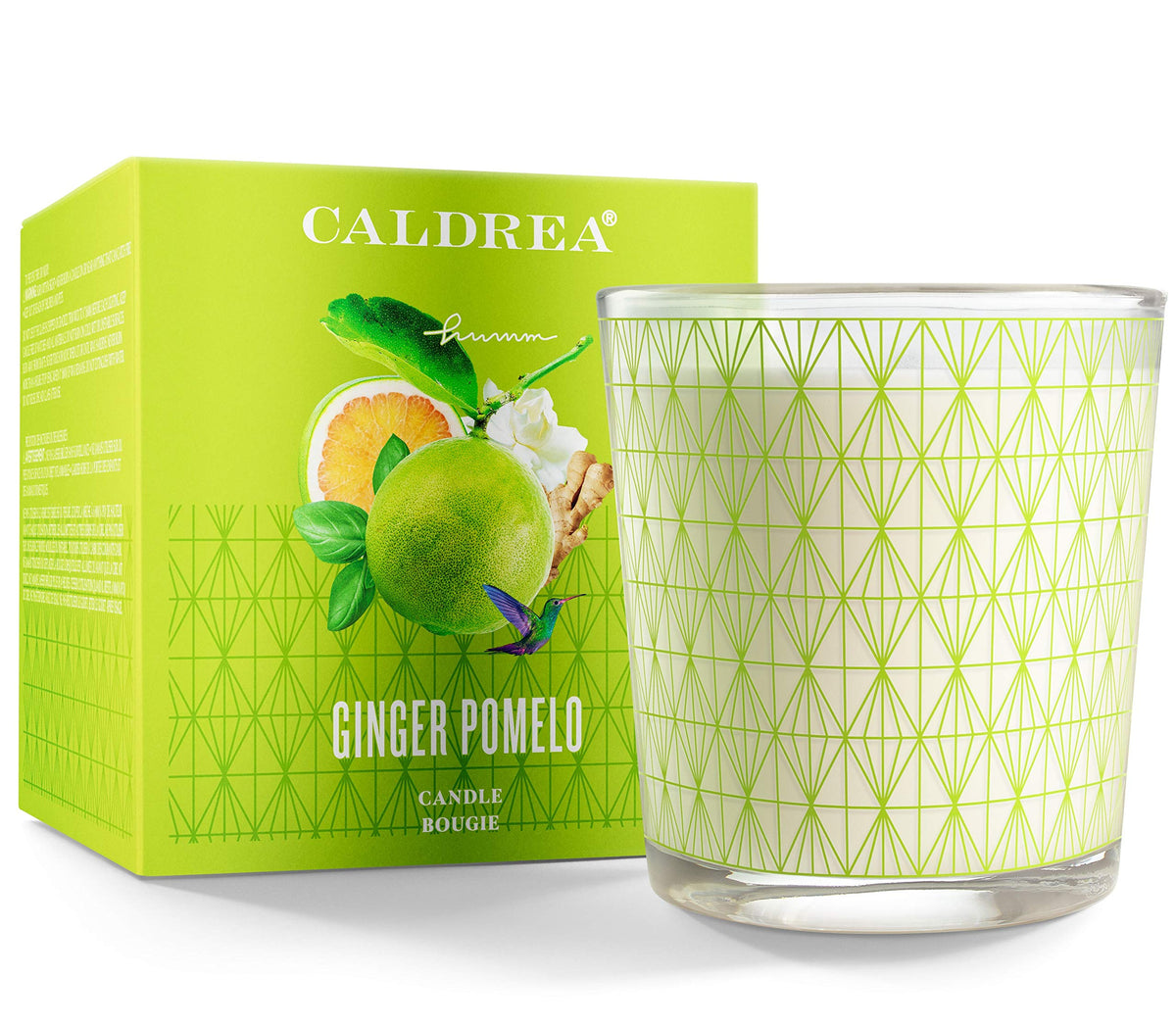 Caldrea Vela Jengibre Pomelo: frasco de vidrio elegante para ambientar la sala