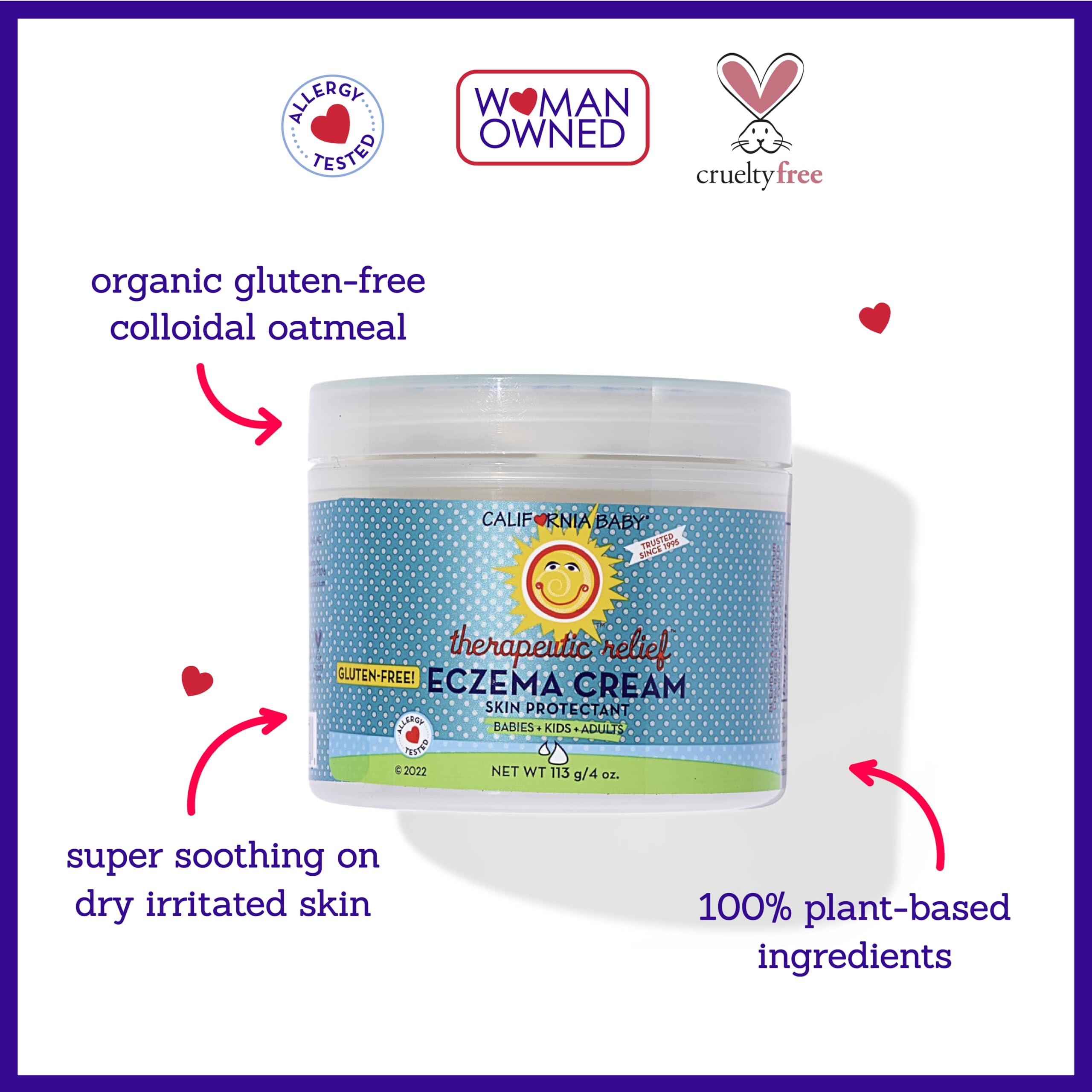 Avena coloidal en California Baby calma la irritación de eczema.