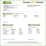 California Gold Nutrition C etiqueta detallada, grado USP y calidad garantizada.