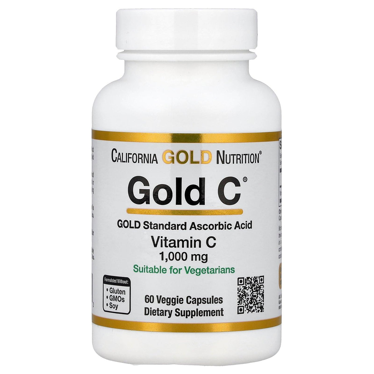 California Gold Nutrition C frasco frontal, cápsulas veganas para uso diario.
