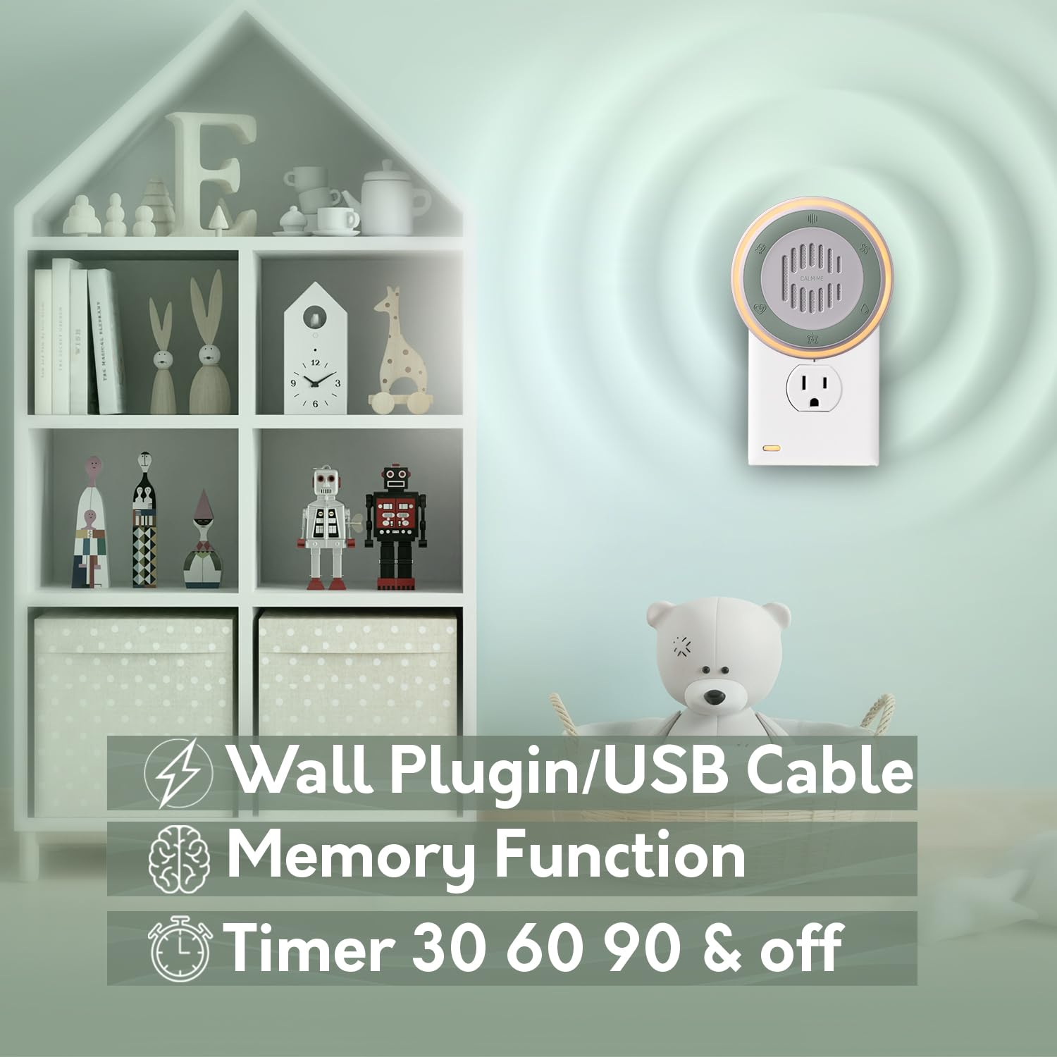 Calm Me: volumen y temporizador ajustables para control.