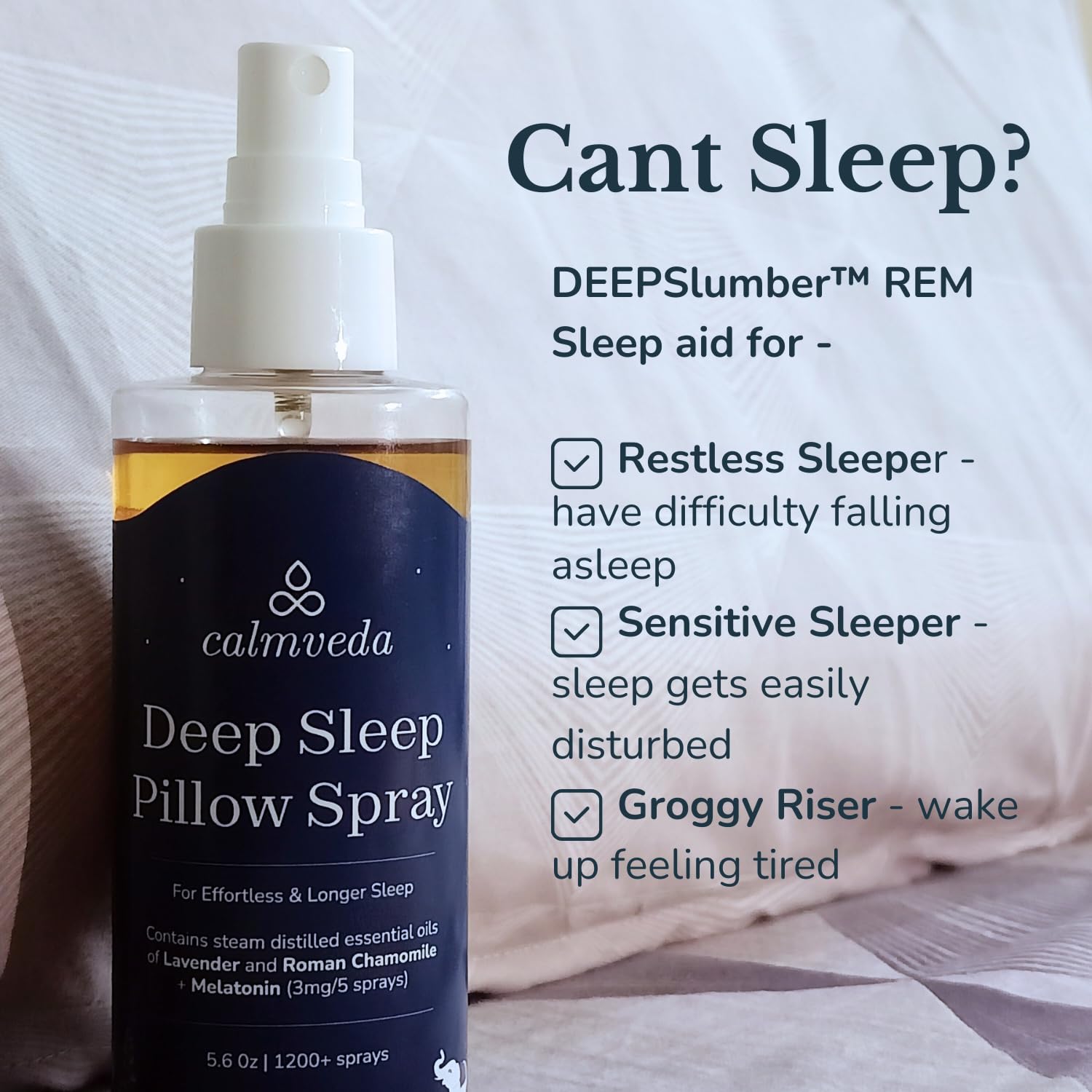 Aplicación del Calmveda en la almohada para dormir mejor.
