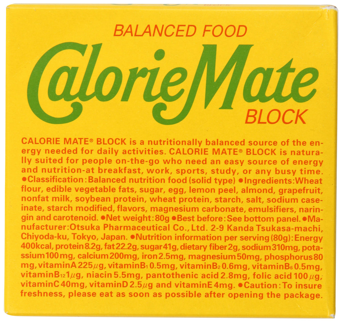 Calorie Mate barra de frutas, energía rápida para el día
