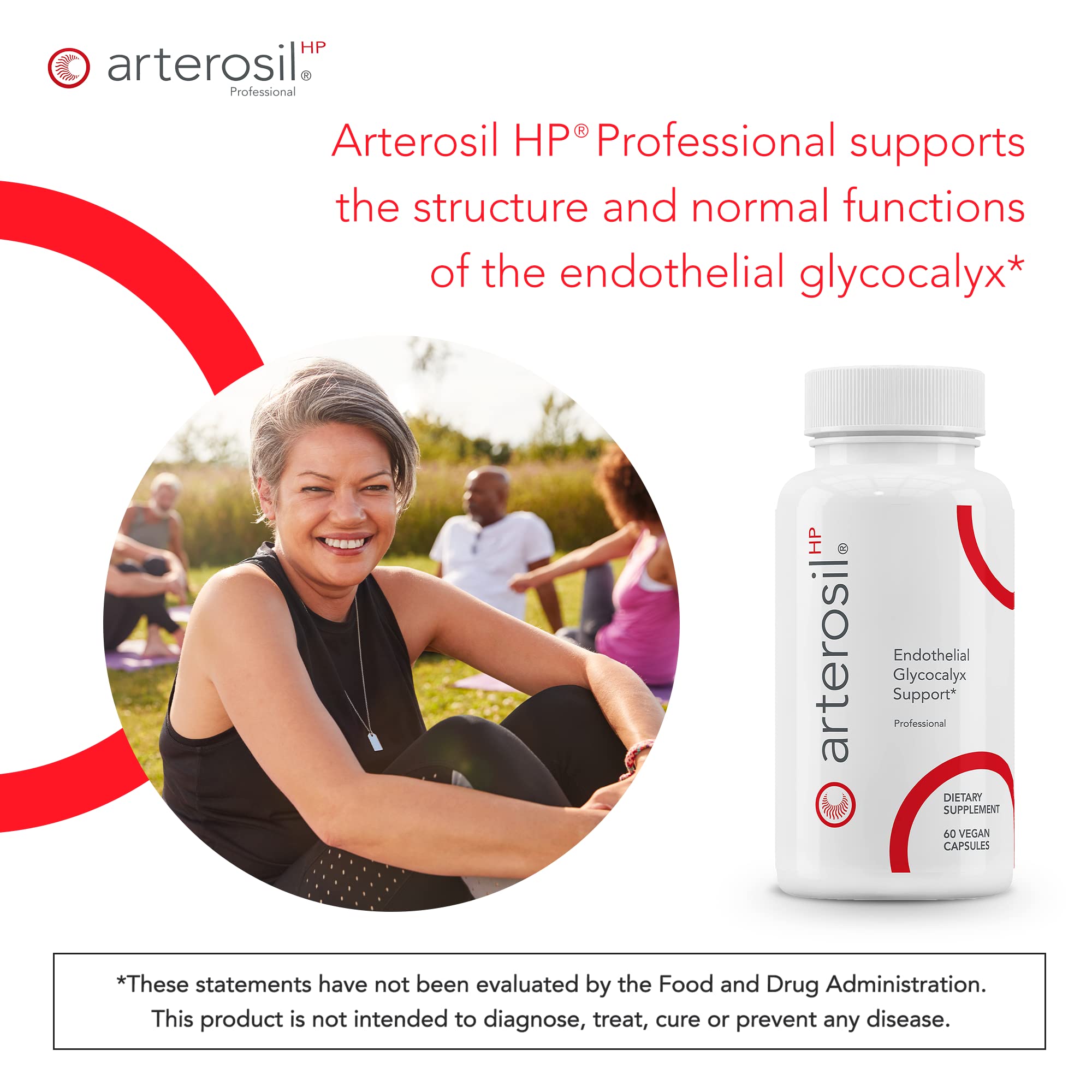 Calroy Arterosil HP Professional, etiqueta visible, foco en glicocalix endotelial