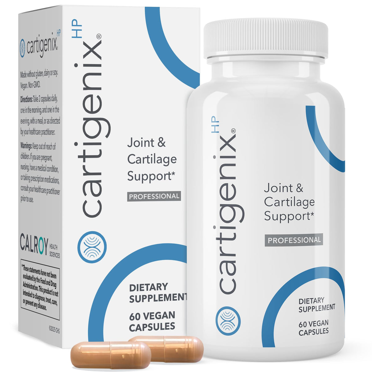 Cartigenix HP de Calroy Health Sciences, botella de cápsulas para movilidad diaria.