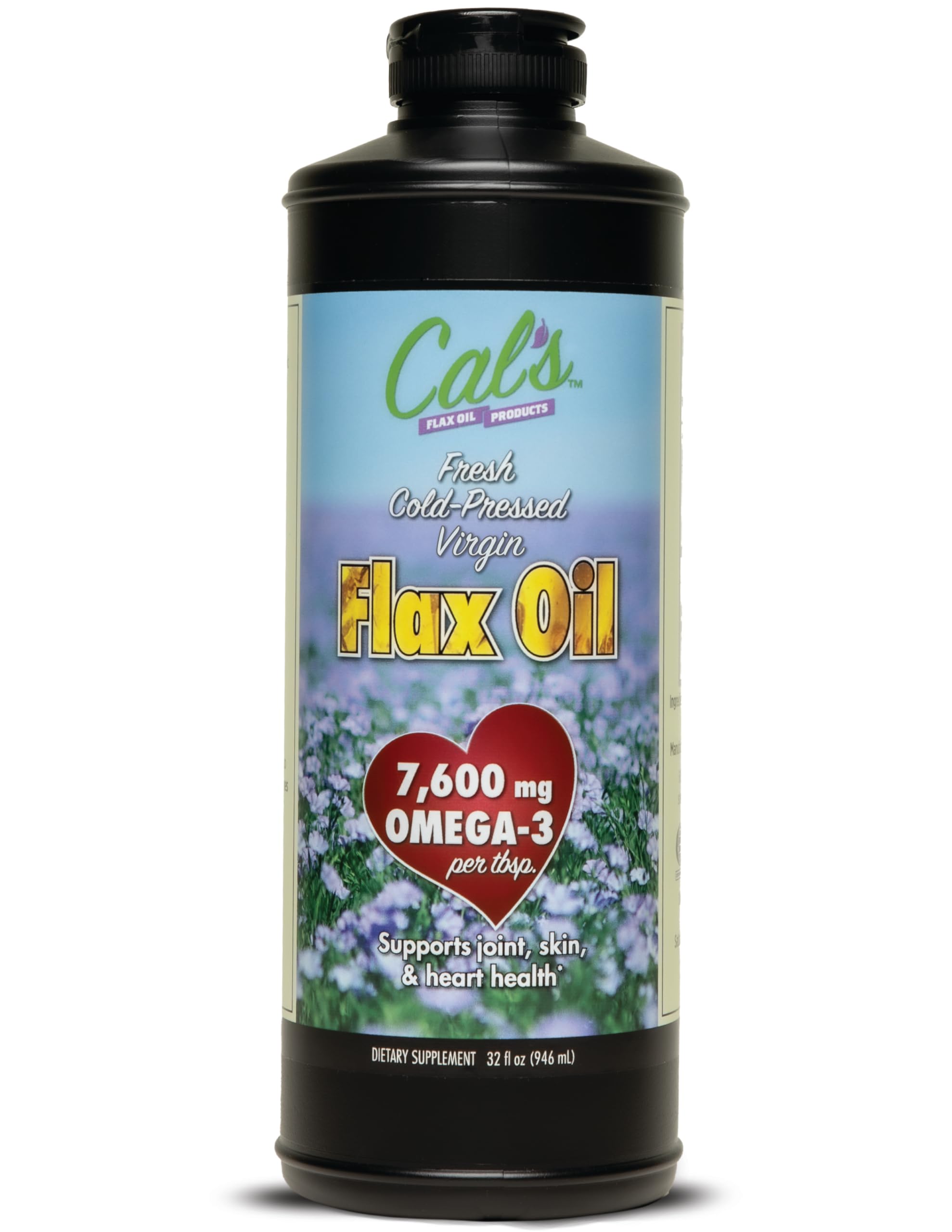 Cal's Aceite de Linaza prensado en frío en botella, pureza para uso diario.