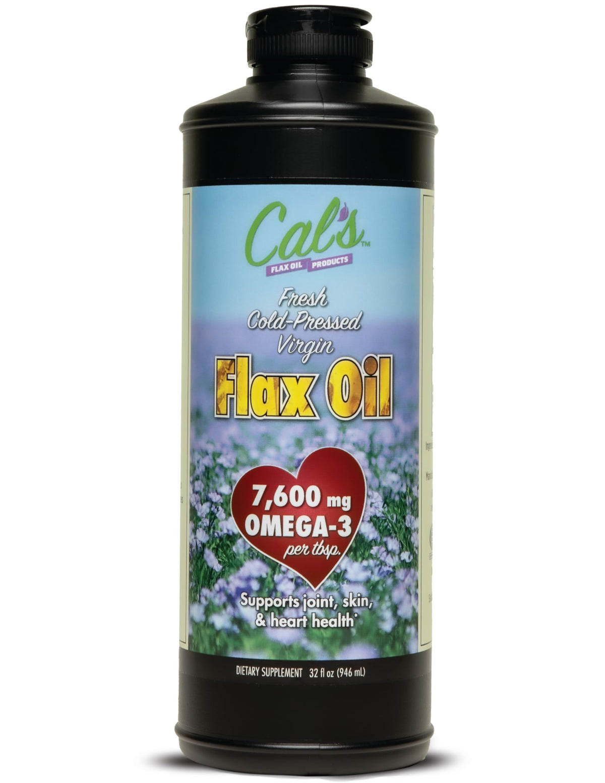 Cal's Aceite de Linaza prensado en frío en botella, pureza para uso diario.