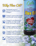 Cal's Aceite de Linaza vertido en vaso, ideal para aderezos y batidos.