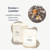 Calyan Smoke & Leather vela dos-mechas: llama cálida para la relajación.