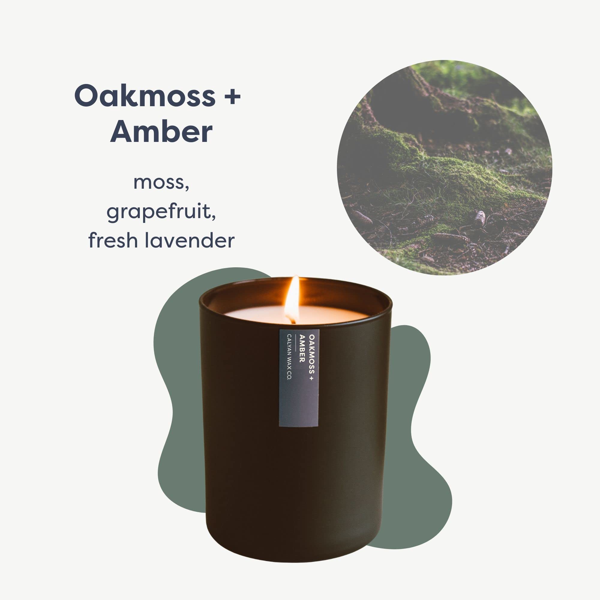Calyan Vela de soja en tarro negro mate fragancia continua para espacios pequeños.