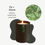 Calyan Wax Co. Vela aroma pino-clavo para dormitorio tranquilo y elegante.