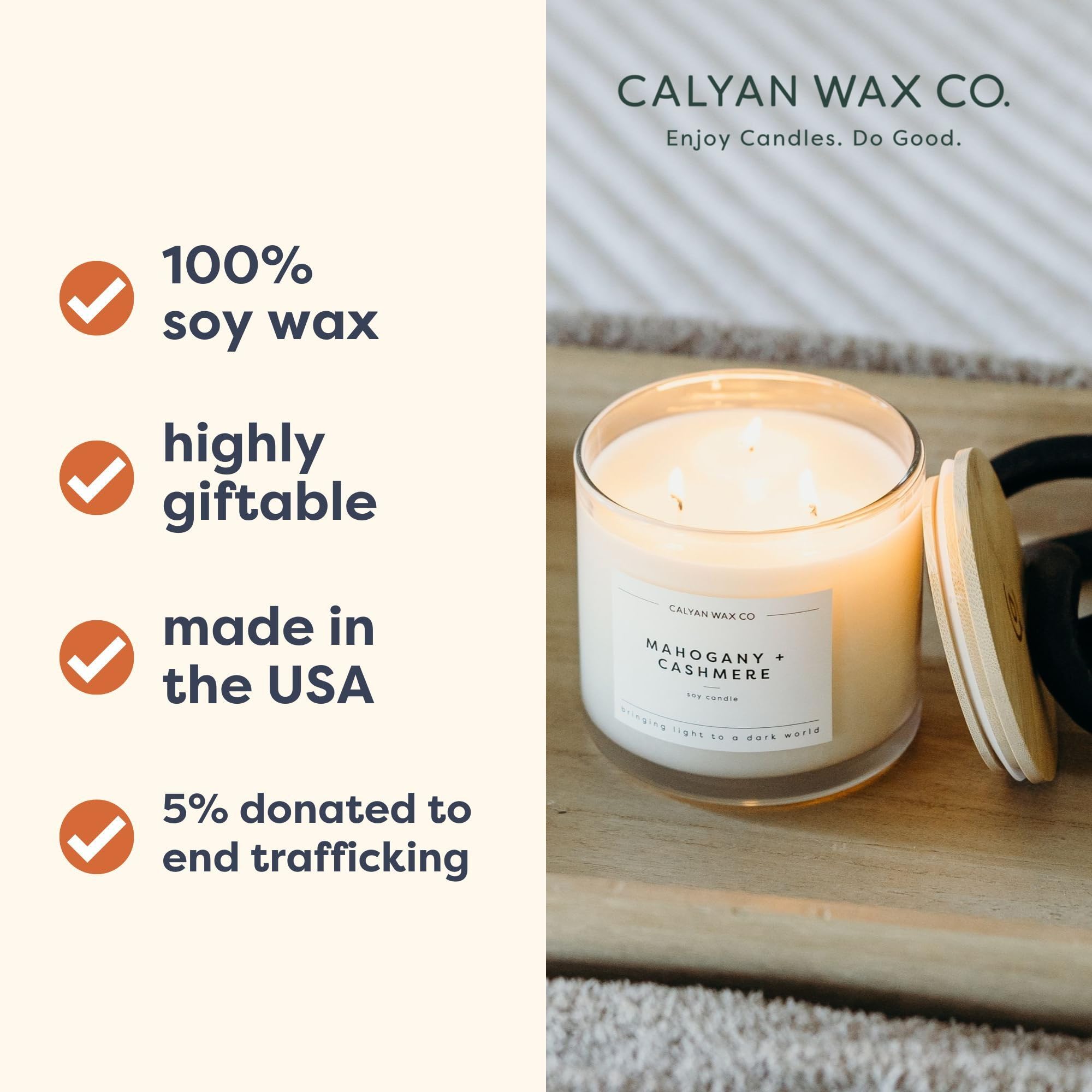 Aroma de pino y cashmere de Calyan Wax Co. Aspen y Fog en ambiente tranquilo