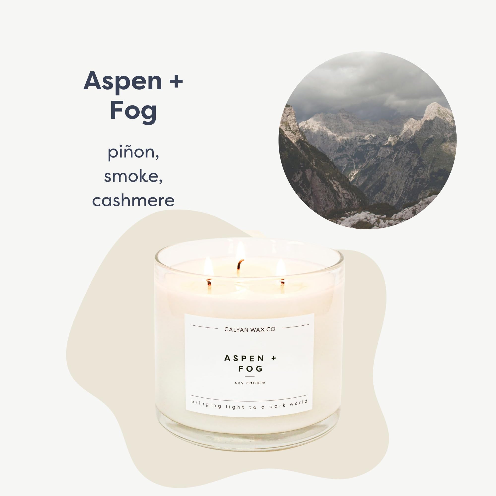Vela Calyan Wax Co. Aspen y Fog en jarro de vidrio grande para espacios amplios