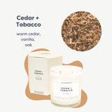 Calyan Wax Co. Cedar & Tobacco, vela en frasco grande para iluminación elegante.