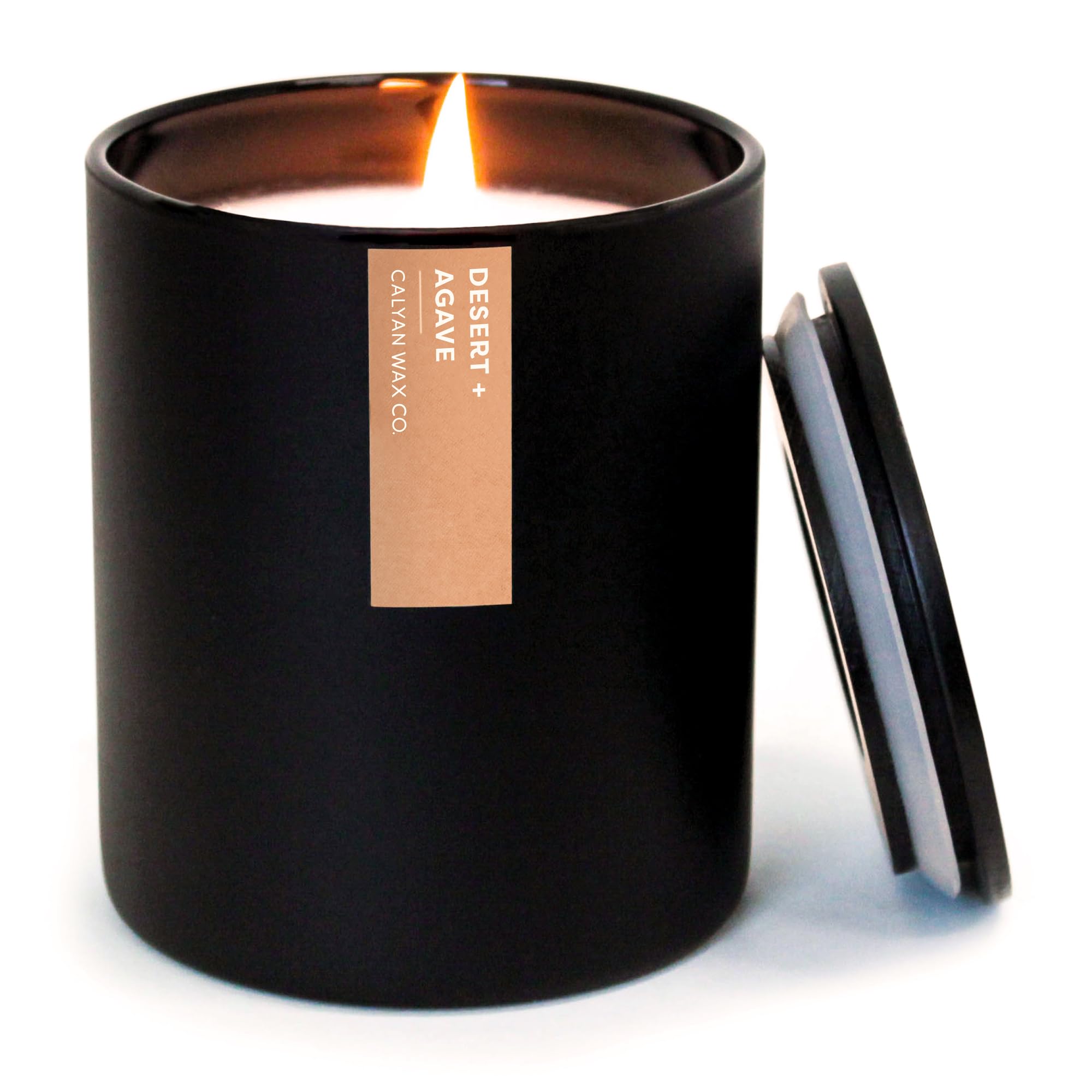 Calyan Wax Co. Desert & Agave en tarro negro, ideal para ambientes elegantes.