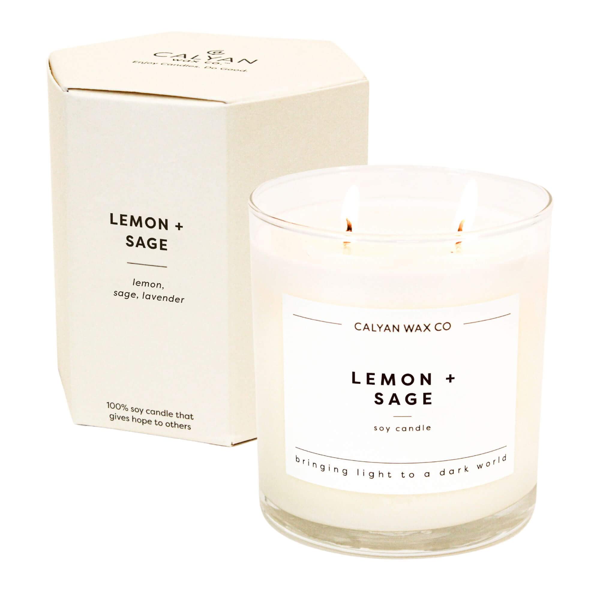 Calyan Limón y Salvia: vela de dos mechas para espacios amplios.