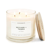 Calyan Wax Co. vela Vetiver & Tonka en vaso grande para espacios amplios
