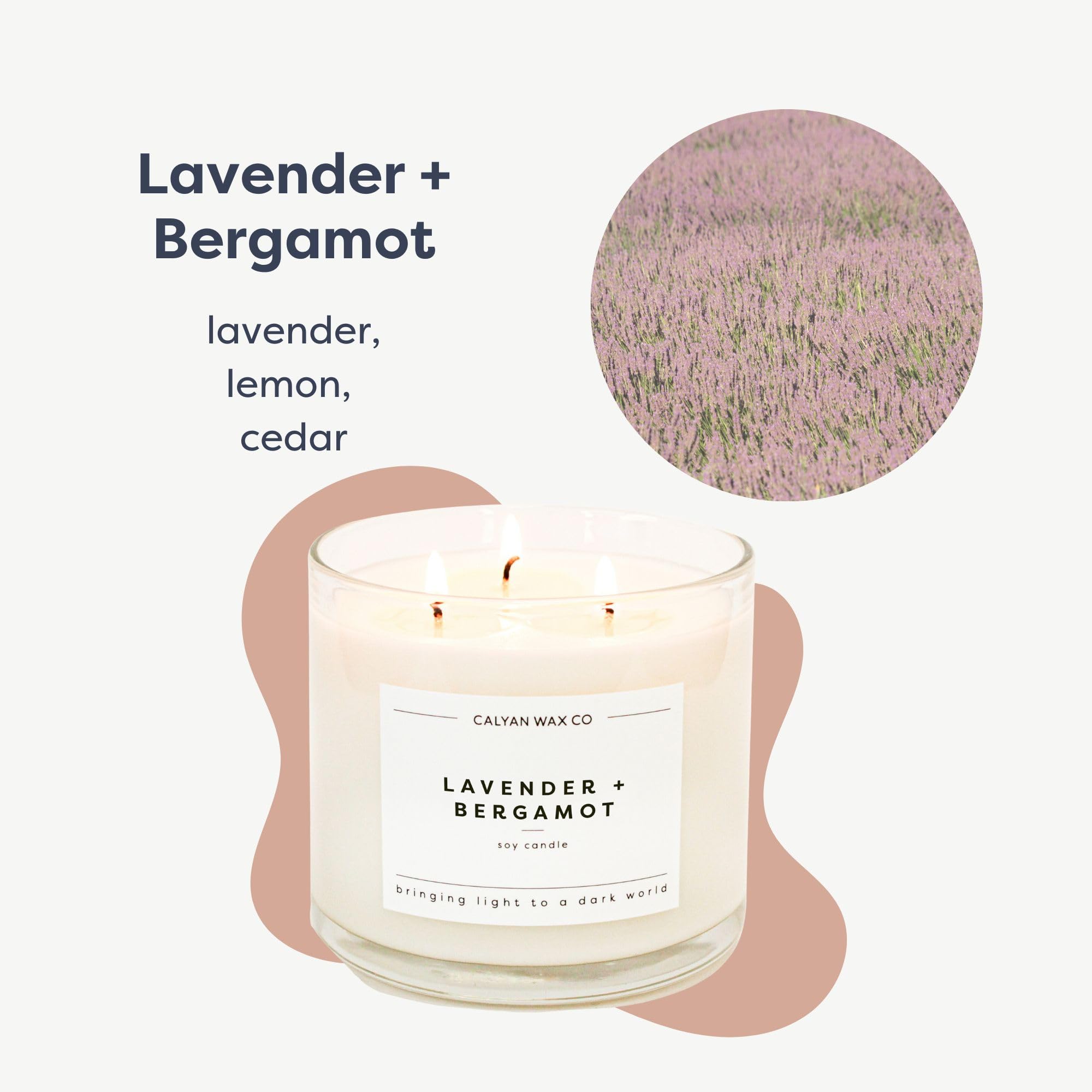 Vela Calyan Lavanda Bergamota, notas florales para un aroma suave.
