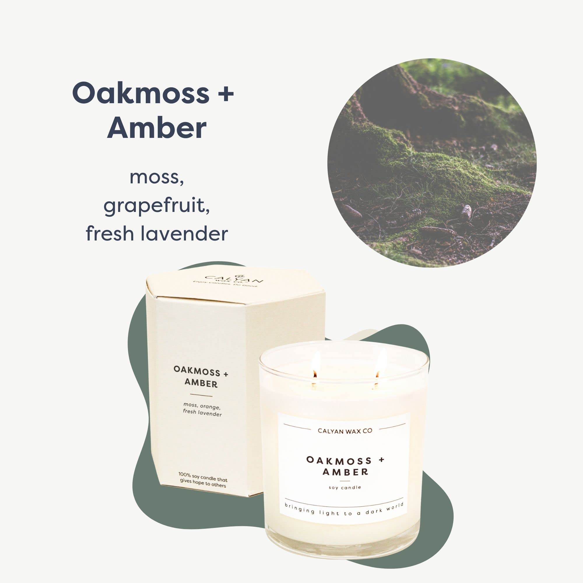 Calyan Wax Co. Vela Oakmoss & Amber en frasco grande, ideal para habitaciones amplias