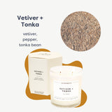 Calyan Wax Co Vetiver Tonka, vela en frasco de vidrio grande para espacios amplios.