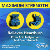 Camber Famotidina 20 mg – etiqueta de botella con uso recomendado.