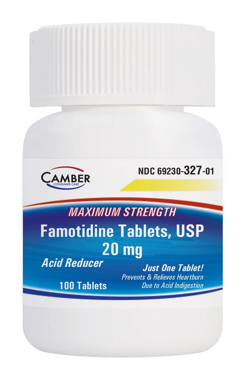 Camber Famotidina 20 mg: tabletas para 100 unidades, ayudan a controlar la acidez.