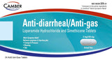 Camber Loperamide y Simeticona: caja del producto para alivio multi-síntomas.