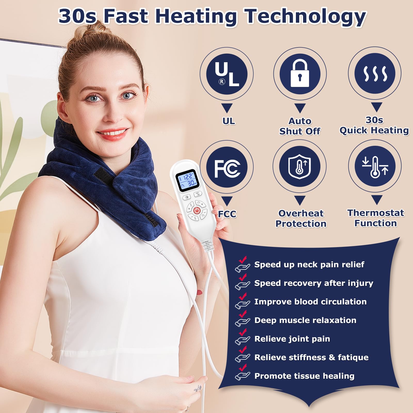 CAMECO cuello eléctrico, calefactor ergonómico para un ajuste cómodo durante horas.