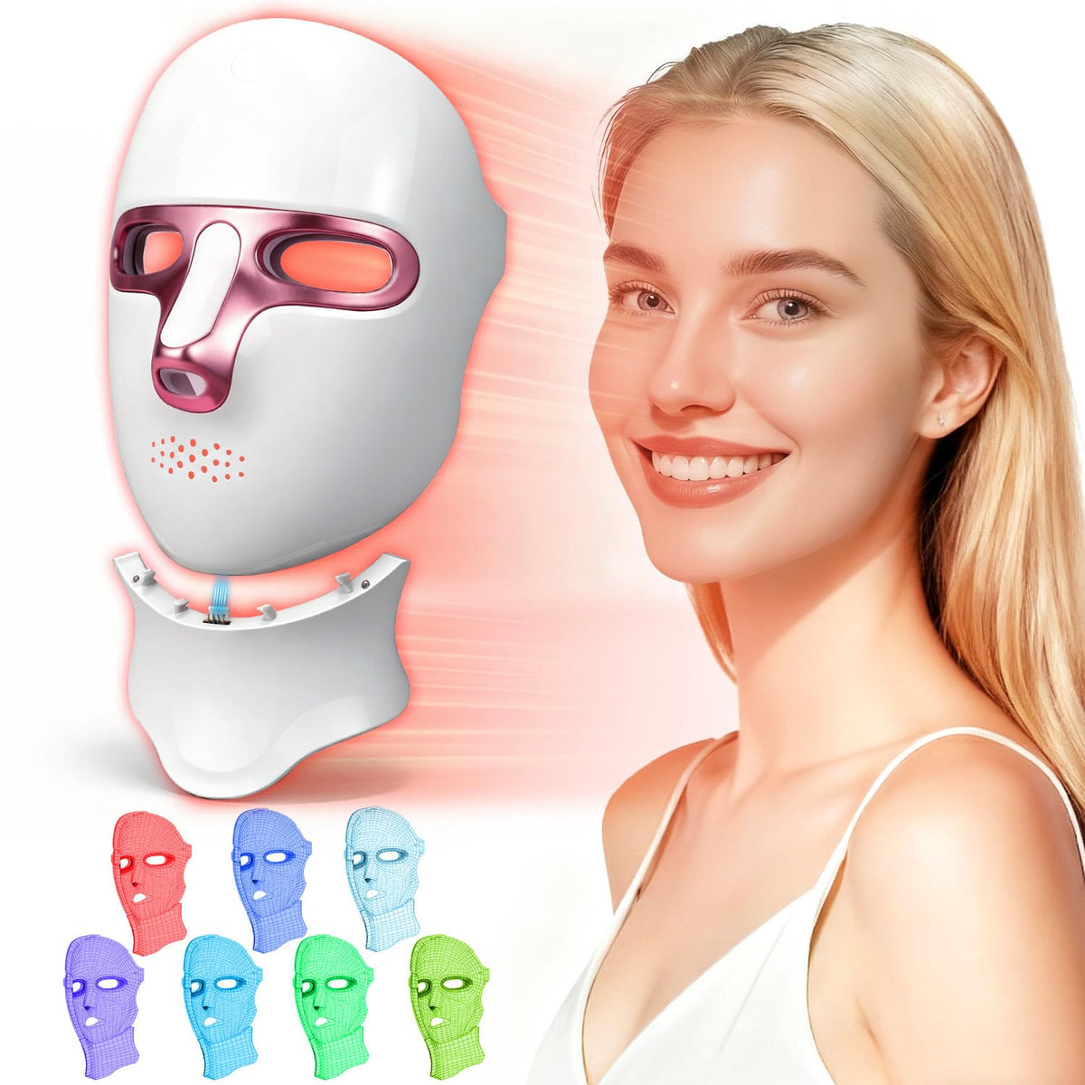 CAMLKE máscara de luz roja para cara, suaviza la piel y aporta luminosidad suave.