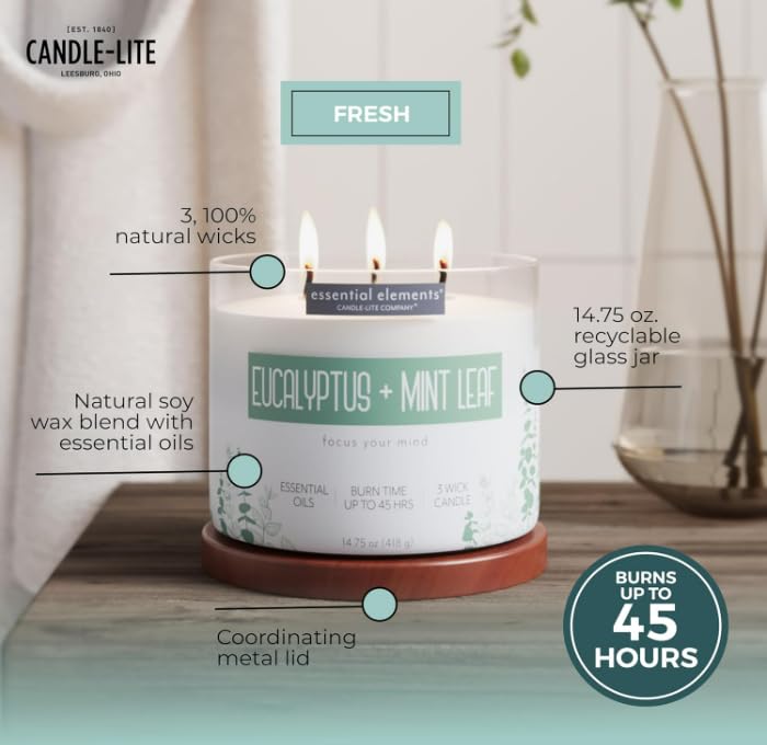 Candle-lite Essentials vela tres mechas: combustión uniforme y rendimiento