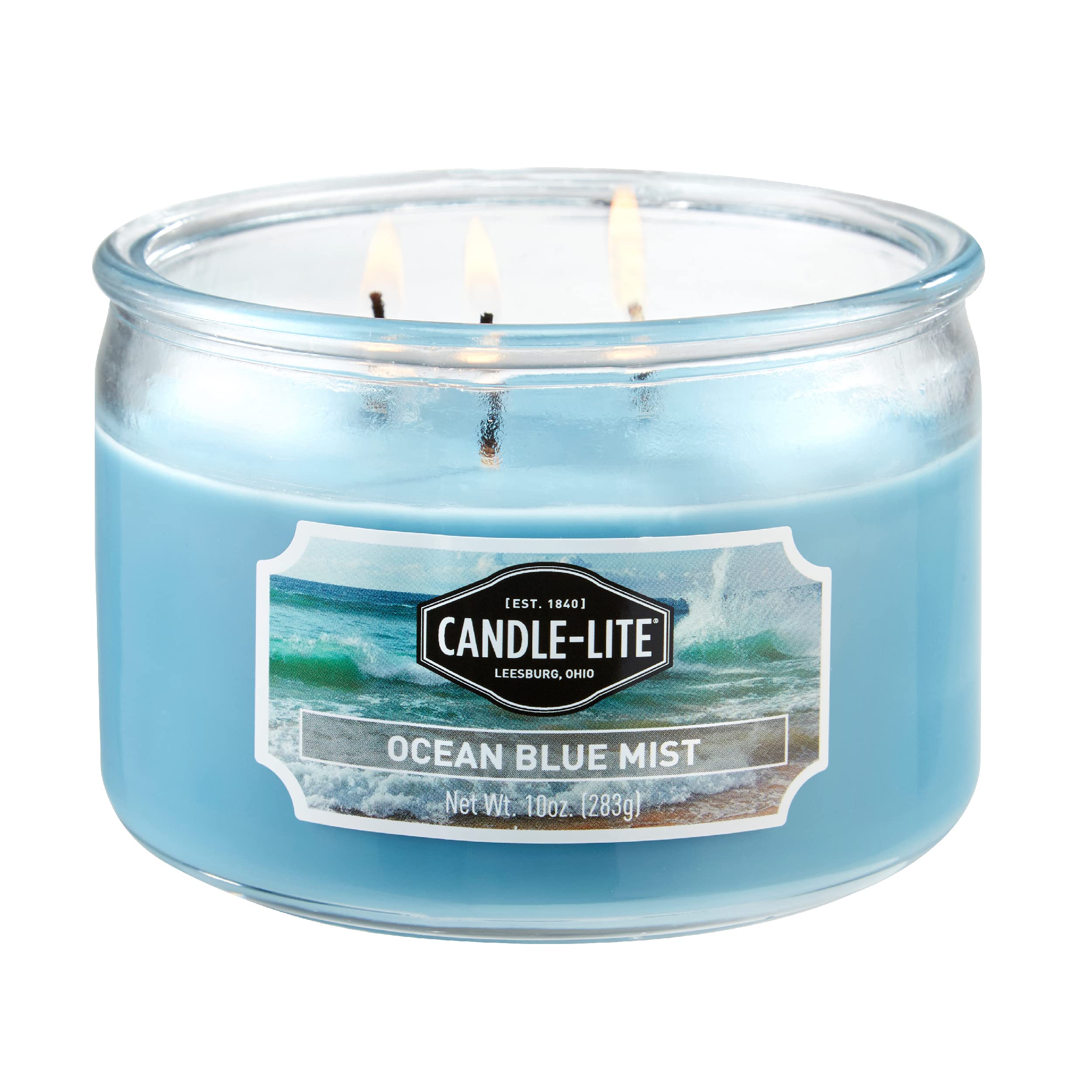 CANDLE-LITE Ocean Blue Mist vela con tres mechas y aroma marino suave