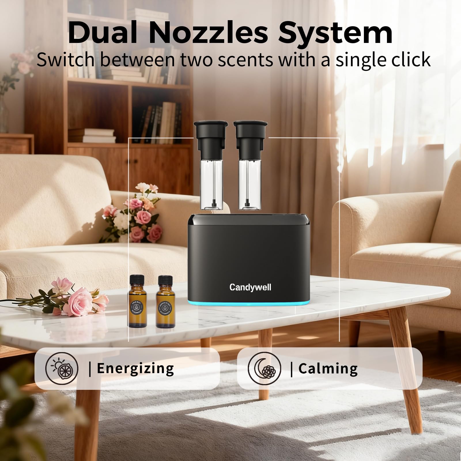 Candywell difusor con control por aplicación y botones de manejo.