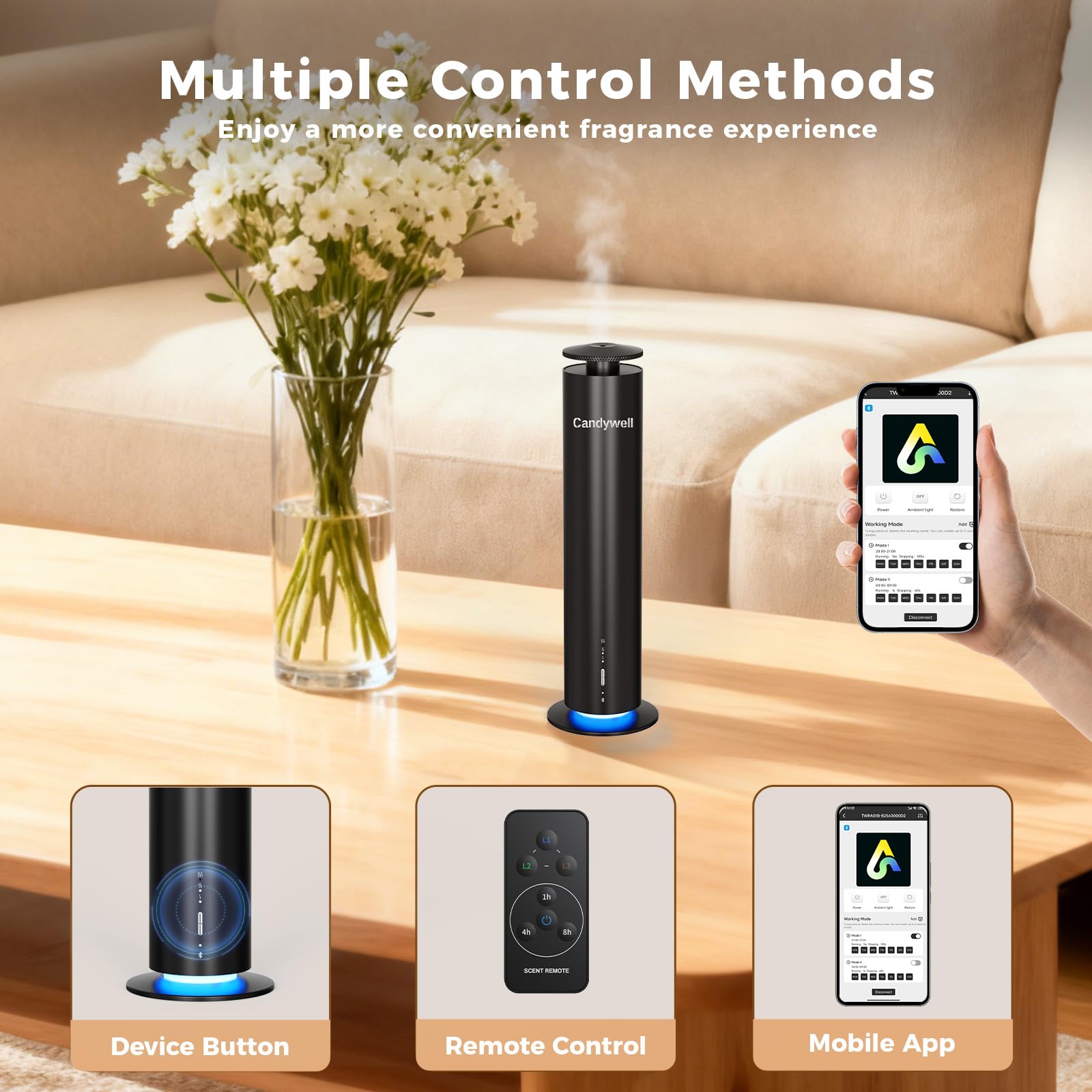 Candywell difusor con control por aplicación para ajustar aromas.