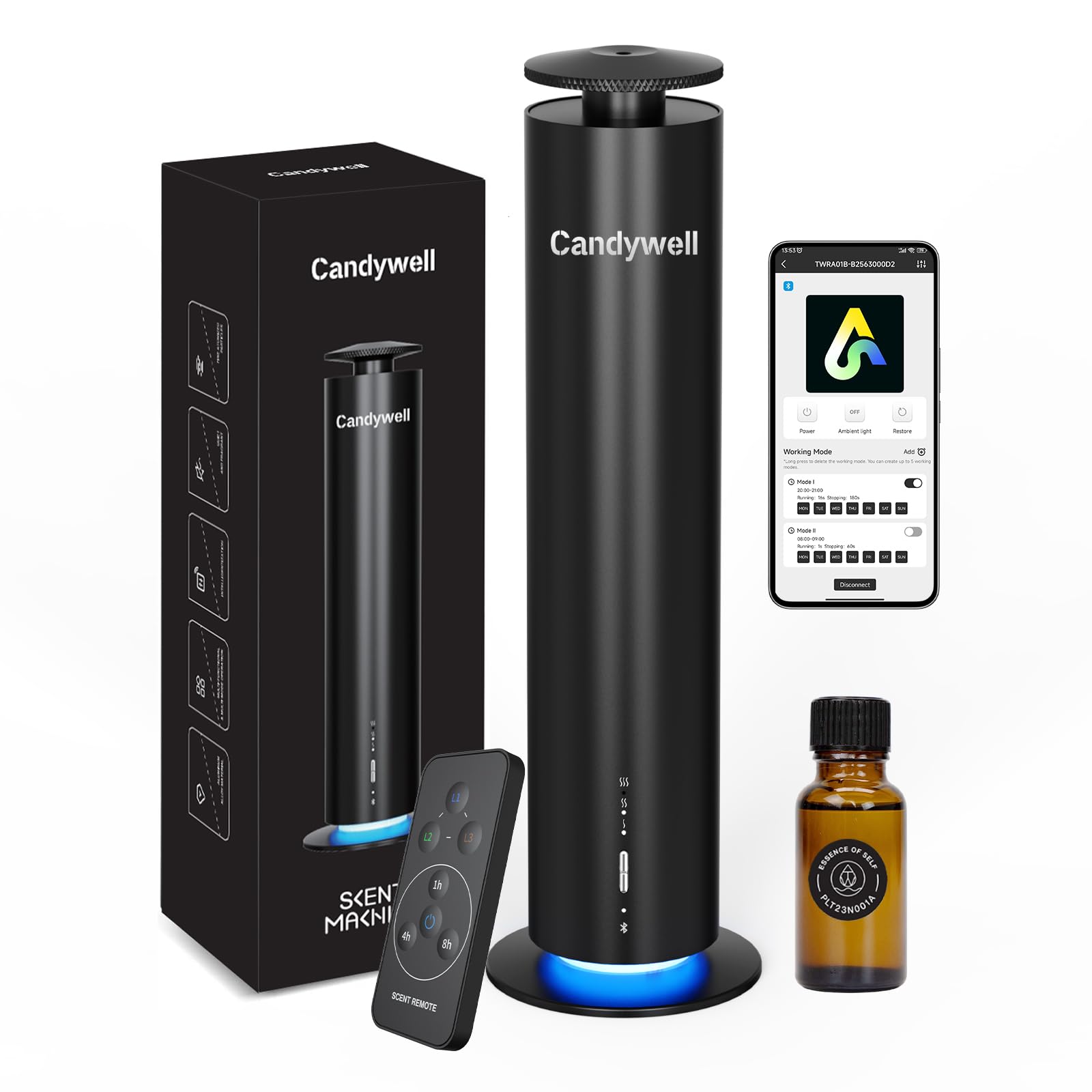 Candywell difusor sin agua, vista frontal para salas grandes perfumadas.
