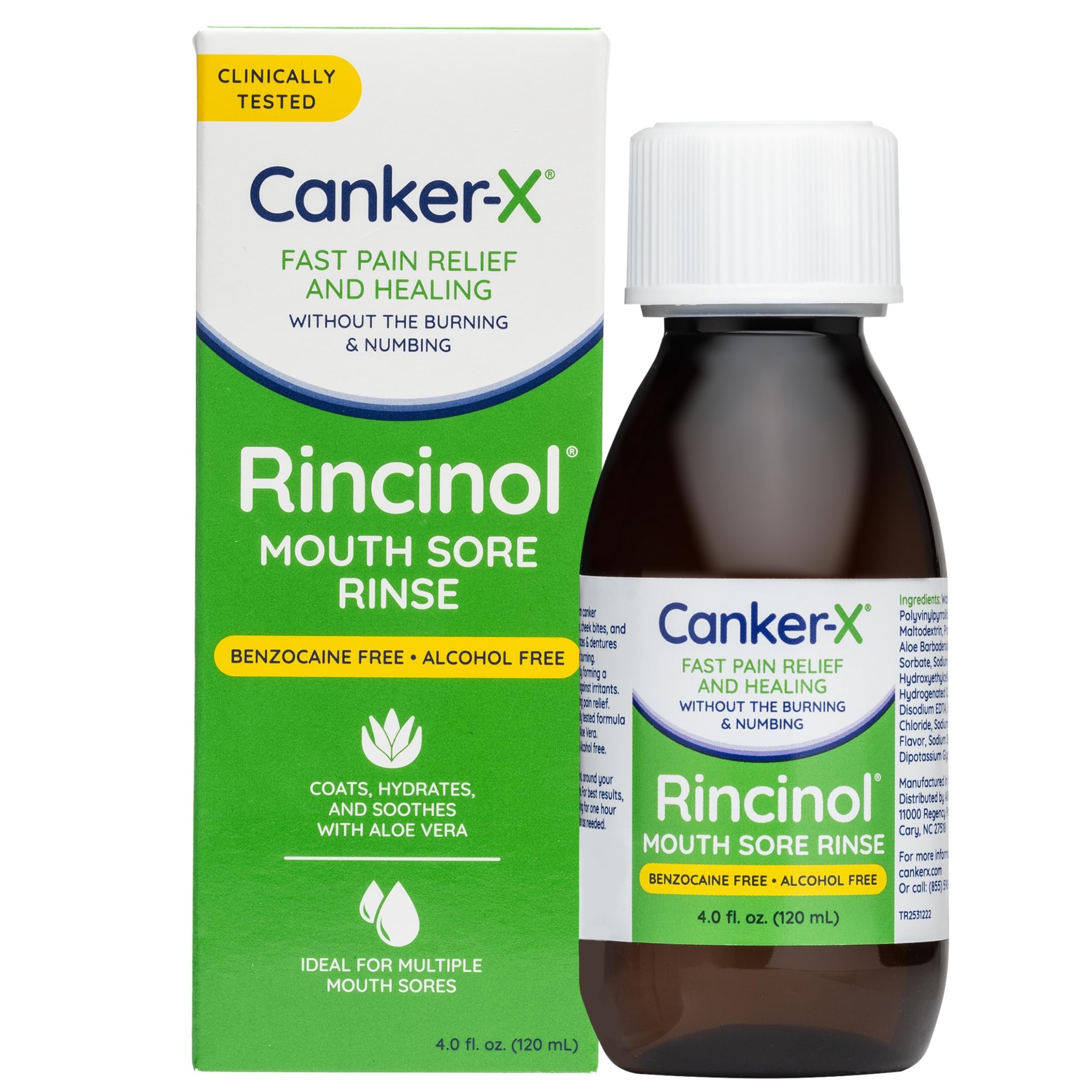 Canker-X Rincinol enjuague bucal, botella lista para uso suave y refrescante