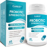 CANLIST Probiotics: botella de cápsulas con 120 mil millones CFU para soporte digestivo diario.