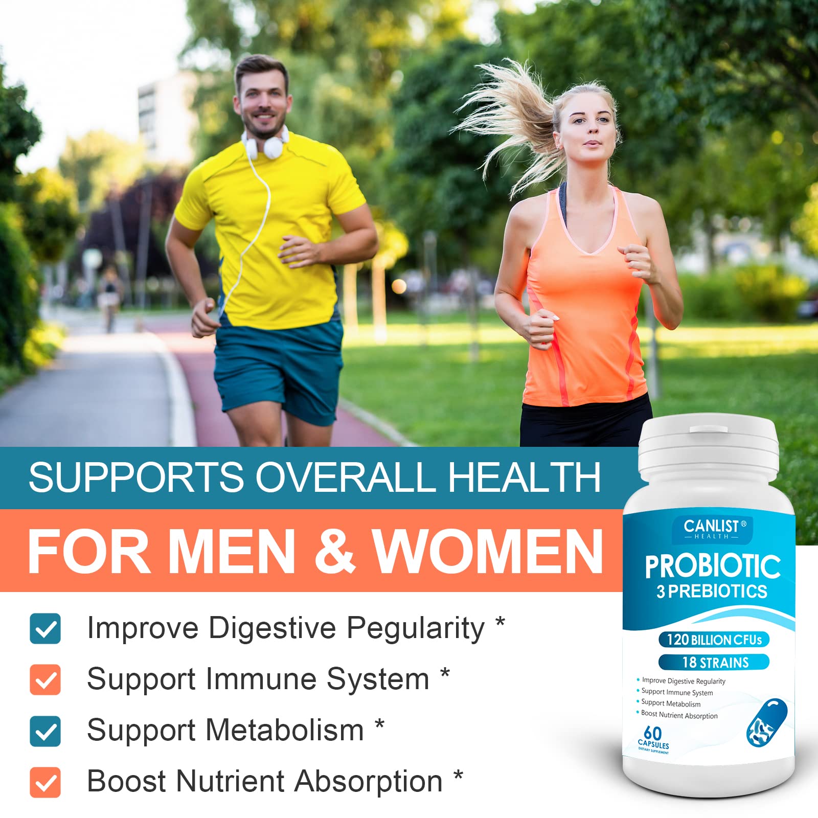 CANLIST Probiotics cápsulas de liberación retardada para llegar al intestino y mayor eficacia.