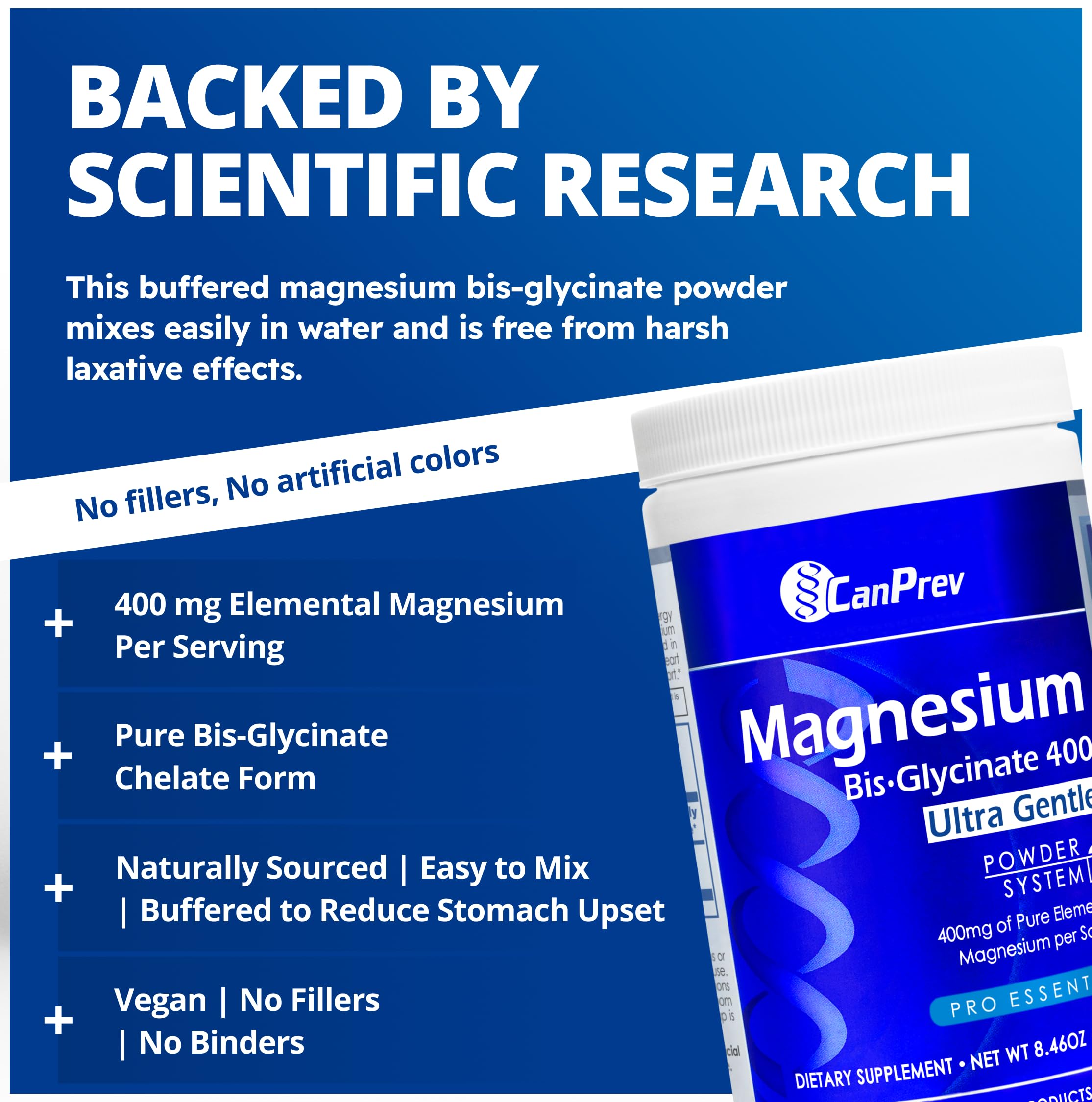 Mezcla en bebida para tomar CanPrev Bisglicinato de Magnesio con flexibilidad.