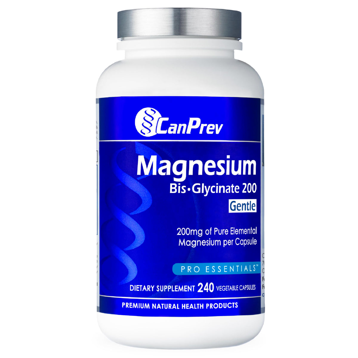 CanPrev Magnesio Bisglicinato 200 mg, botella para uso diario y relajación.