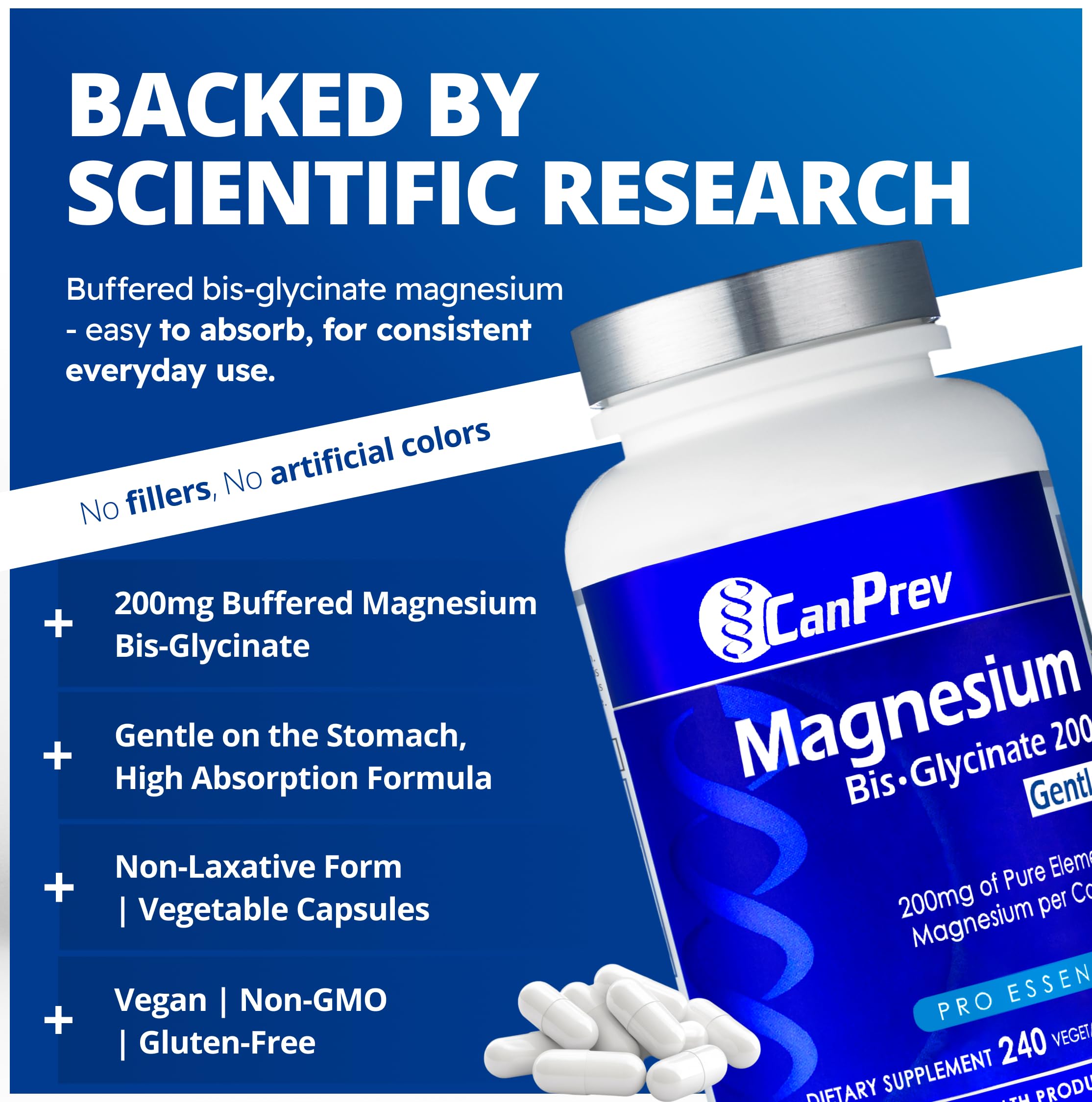 CanPrev Magnesio Bisglicinato 200 mg, etiqueta destacada con información clara.