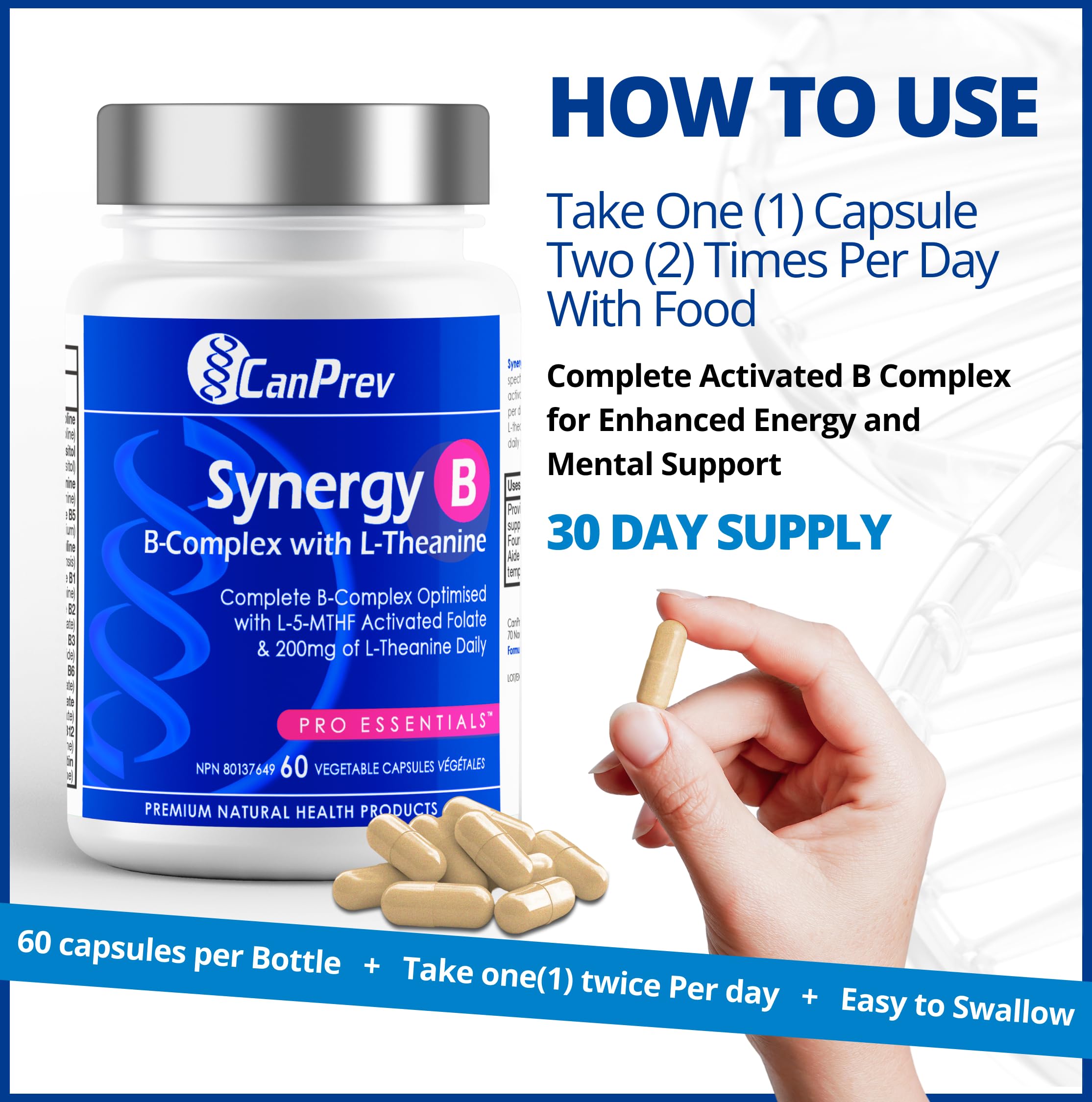 CanPrev Synergy B Complex tableta L-Theanine, visual de la fórmula