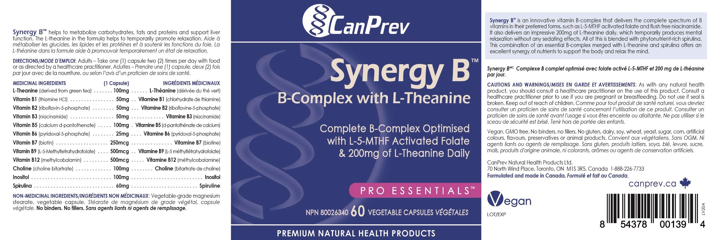 CanPrev Synergy B Complex primer plano de las pastillas, fácil de tomar