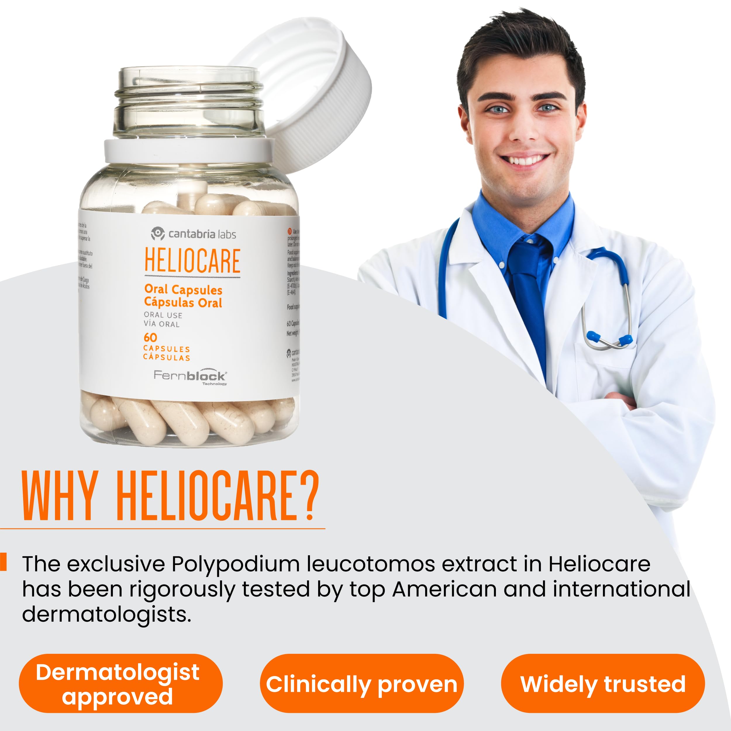 Cantabria Labs Heliocare: etiqueta del producto con información clara para elegir suplementos.