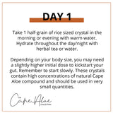 Muestra de limpieza de 3 días Cape Aloe Ferox, enfoque en bienestar intestinal.