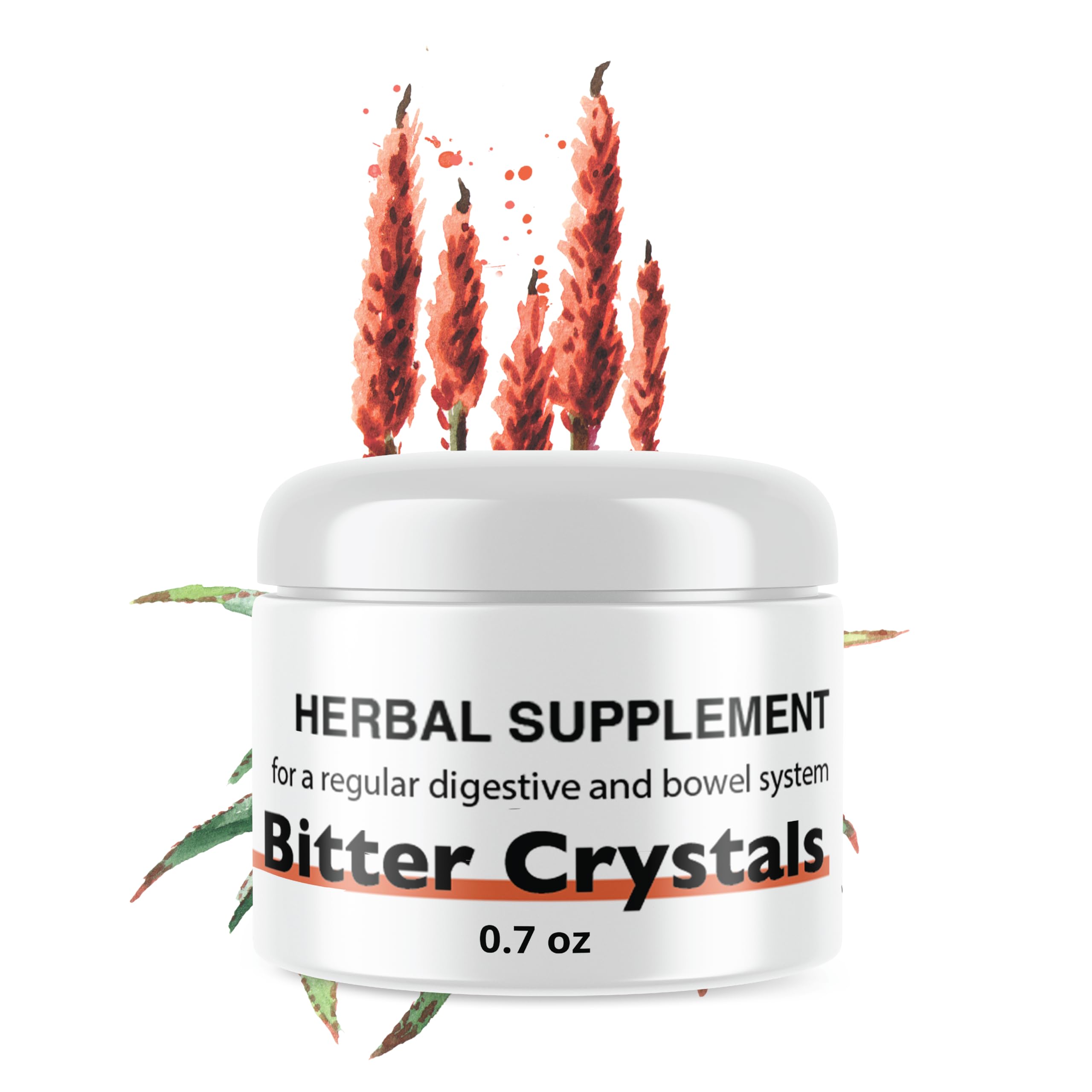Cape Aloe Ferox Bitter Crystals en envase, útil para almacenamiento seguro y conveniente.