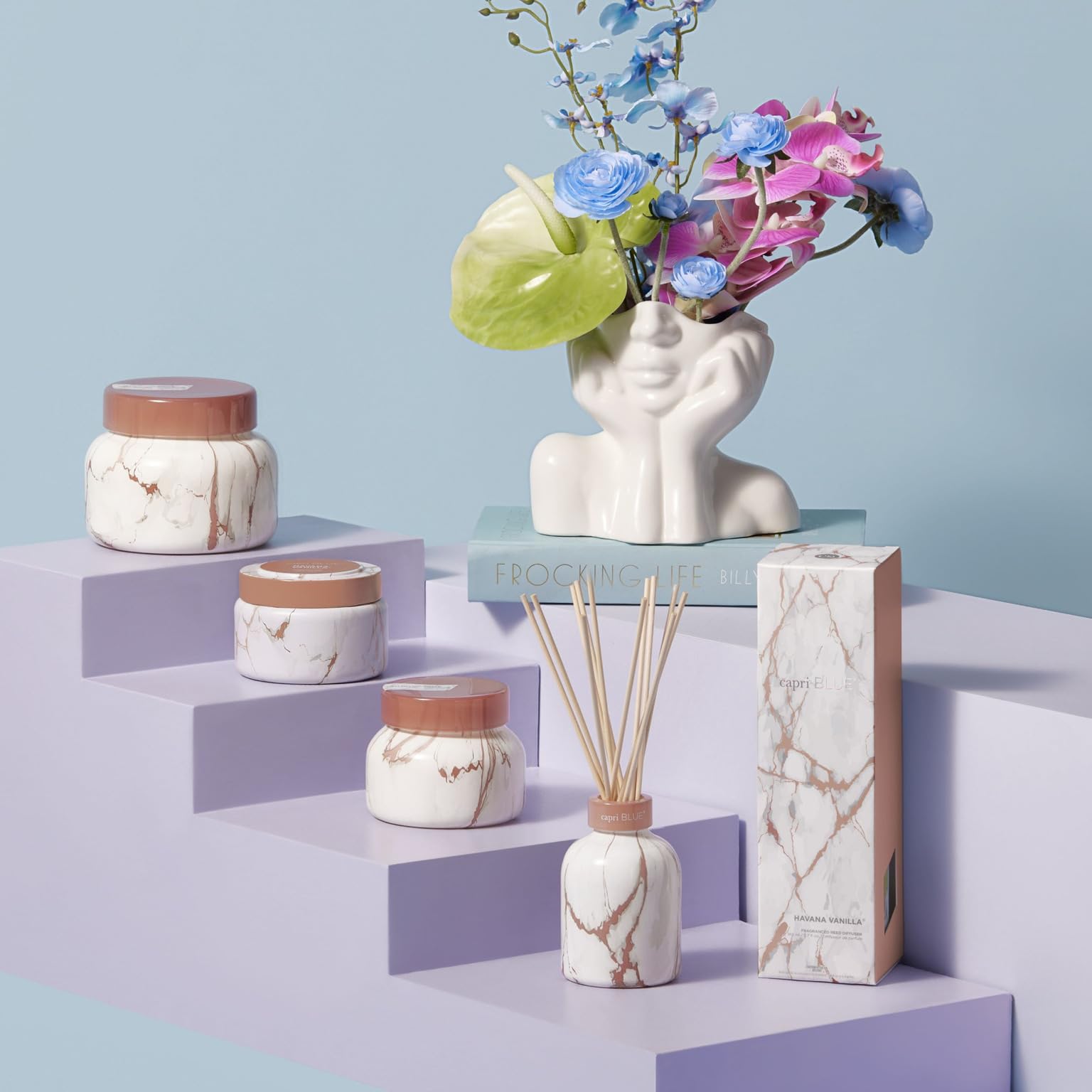 Capri Blue difusor con ramas para hogar y ambiente agradable