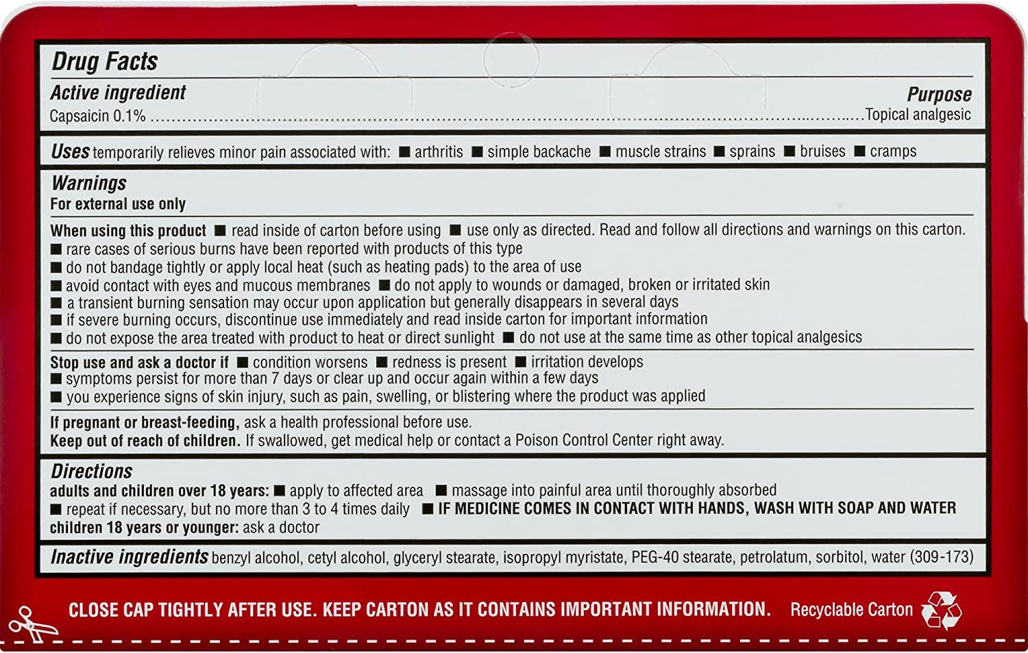 Capzasin HP crema para aplicar, sensación de alivio tras la aplicación.