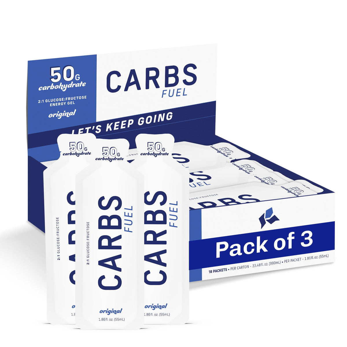 Carbs Fuel Gel Original 55 ml, paquete 3, energía para entrenamientos prolongados