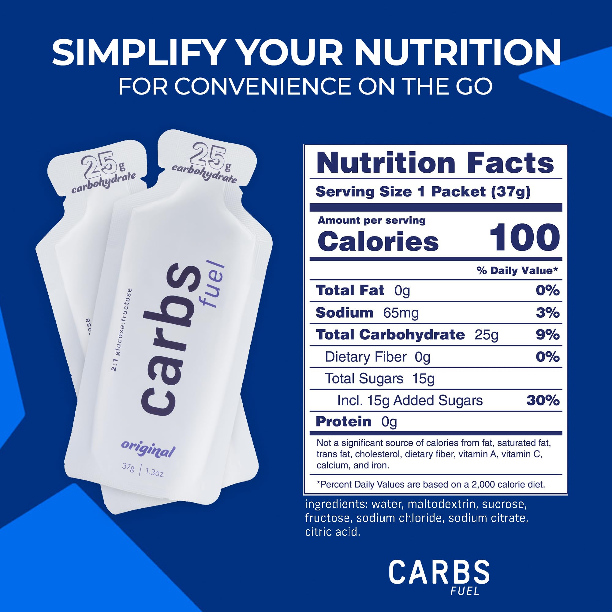 Carbs Fuel Gel Original, usable con o sin agua durante entrenamiento.